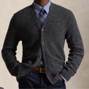 Vintage POLO RALPH LAUREN 100% cashmere cardigan sweater dark grey size large